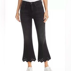 FRAME Eyelet-Hem Cropped Flared Jeans in Lacey